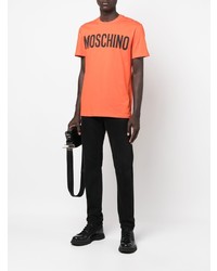 orange bedrucktes T-Shirt mit einem Rundhalsausschnitt von Moschino