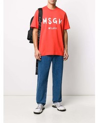 orange bedrucktes T-Shirt mit einem Rundhalsausschnitt von MSGM