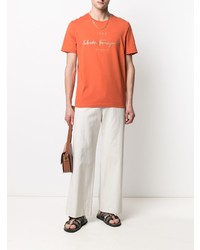 orange bedrucktes T-Shirt mit einem Rundhalsausschnitt von Salvatore Ferragamo