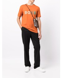 orange bedrucktes T-Shirt mit einem Rundhalsausschnitt von BOSS