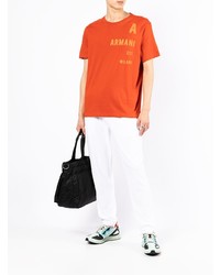 orange bedrucktes T-Shirt mit einem Rundhalsausschnitt von Armani Exchange