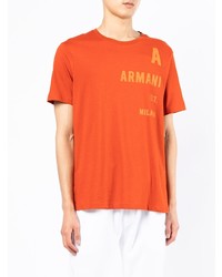 orange bedrucktes T-Shirt mit einem Rundhalsausschnitt von Armani Exchange