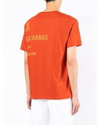 orange bedrucktes T-Shirt mit einem Rundhalsausschnitt von Armani Exchange