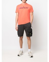 orange bedrucktes T-Shirt mit einem Rundhalsausschnitt von Stone Island