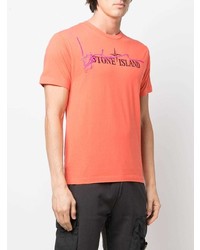 orange bedrucktes T-Shirt mit einem Rundhalsausschnitt von Stone Island