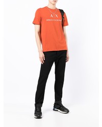 orange bedrucktes T-Shirt mit einem Rundhalsausschnitt von Armani Exchange