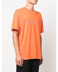 orange bedrucktes T-Shirt mit einem Rundhalsausschnitt von Roberto Cavalli