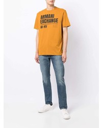 orange bedrucktes T-Shirt mit einem Rundhalsausschnitt von Armani Exchange