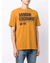 orange bedrucktes T-Shirt mit einem Rundhalsausschnitt von Armani Exchange