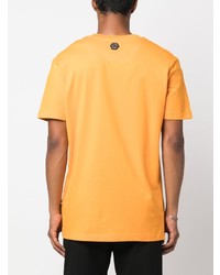 orange bedrucktes T-Shirt mit einem Rundhalsausschnitt von Philipp Plein