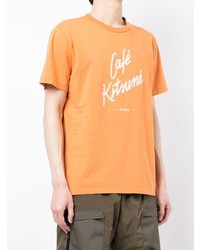 orange bedrucktes T-Shirt mit einem Rundhalsausschnitt von MAISON KITSUNÉ