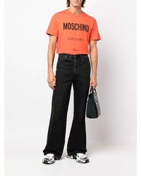 orange bedrucktes T-Shirt mit einem Rundhalsausschnitt von Moschino