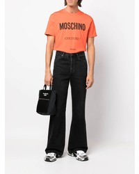 orange bedrucktes T-Shirt mit einem Rundhalsausschnitt von Moschino