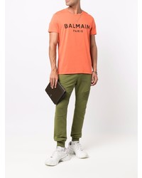 orange bedrucktes T-Shirt mit einem Rundhalsausschnitt von Balmain