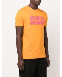 orange bedrucktes T-Shirt mit einem Rundhalsausschnitt von Versace
