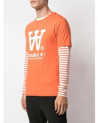 orange bedrucktes T-Shirt mit einem Rundhalsausschnitt von Wood Wood