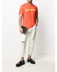 orange bedrucktes T-Shirt mit einem Rundhalsausschnitt von DSQUARED2