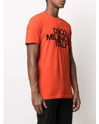 orange bedrucktes T-Shirt mit einem Rundhalsausschnitt von DSQUARED2