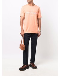 orange bedrucktes T-Shirt mit einem Rundhalsausschnitt von Salvatore Ferragamo