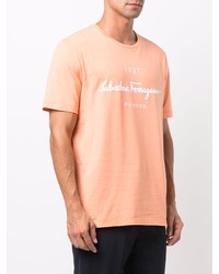 orange bedrucktes T-Shirt mit einem Rundhalsausschnitt von Salvatore Ferragamo