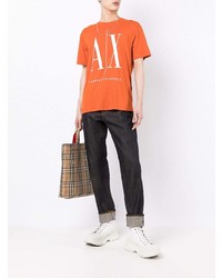 orange bedrucktes T-Shirt mit einem Rundhalsausschnitt von Armani Exchange