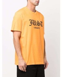 orange bedrucktes T-Shirt mit einem Rundhalsausschnitt von Just Cavalli