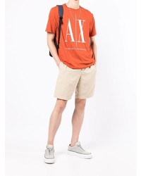 orange bedrucktes T-Shirt mit einem Rundhalsausschnitt von Armani Exchange