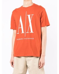 orange bedrucktes T-Shirt mit einem Rundhalsausschnitt von Armani Exchange