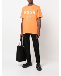 orange bedrucktes T-Shirt mit einem Rundhalsausschnitt von MSGM