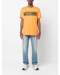 orange bedrucktes T-Shirt mit einem Rundhalsausschnitt von Moschino