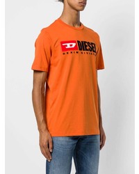 orange bedrucktes T-Shirt mit einem Rundhalsausschnitt von Diesel