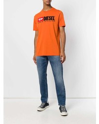 orange bedrucktes T-Shirt mit einem Rundhalsausschnitt von Diesel