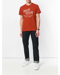 orange bedrucktes T-Shirt mit einem Rundhalsausschnitt von MAISON KITSUNÉ