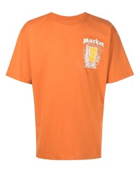 orange bedrucktes T-Shirt mit einem Rundhalsausschnitt von MARKET