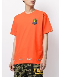 orange bedrucktes T-Shirt mit einem Rundhalsausschnitt von A Bathing Ape