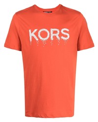 orange bedrucktes T-Shirt mit einem Rundhalsausschnitt von Michael Kors