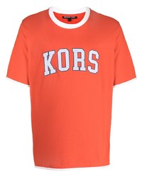 orange bedrucktes T-Shirt mit einem Rundhalsausschnitt von Michael Kors