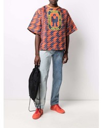 orange bedrucktes T-Shirt mit einem Rundhalsausschnitt von Walter Van Beirendonck