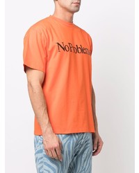 orange bedrucktes T-Shirt mit einem Rundhalsausschnitt von Aries