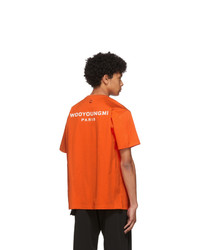 orange bedrucktes T-Shirt mit einem Rundhalsausschnitt von Wooyoungmi