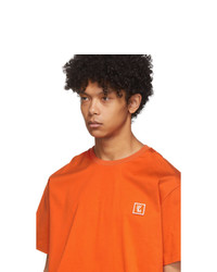 orange bedrucktes T-Shirt mit einem Rundhalsausschnitt von Wooyoungmi