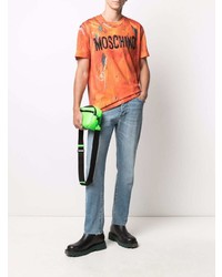 orange bedrucktes T-Shirt mit einem Rundhalsausschnitt von Moschino