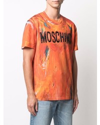 orange bedrucktes T-Shirt mit einem Rundhalsausschnitt von Moschino