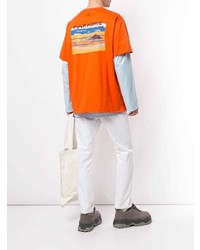 orange bedrucktes T-Shirt mit einem Rundhalsausschnitt von Wooyoungmi