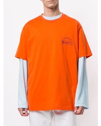 orange bedrucktes T-Shirt mit einem Rundhalsausschnitt von Wooyoungmi