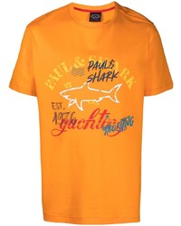 orange bedrucktes T-Shirt mit einem Rundhalsausschnitt von Paul & Shark