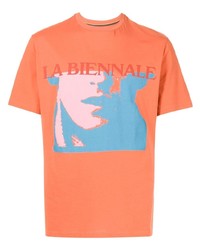 orange bedrucktes T-Shirt mit einem Rundhalsausschnitt von Paul Smith