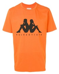 orange bedrucktes T-Shirt mit einem Rundhalsausschnitt von Paura