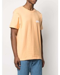 orange bedrucktes T-Shirt mit einem Rundhalsausschnitt von Stussy