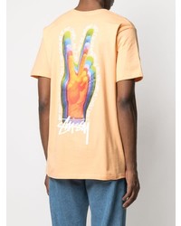 orange bedrucktes T-Shirt mit einem Rundhalsausschnitt von Stussy